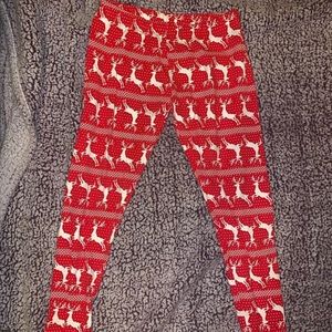 Red and white reindeer leggings
